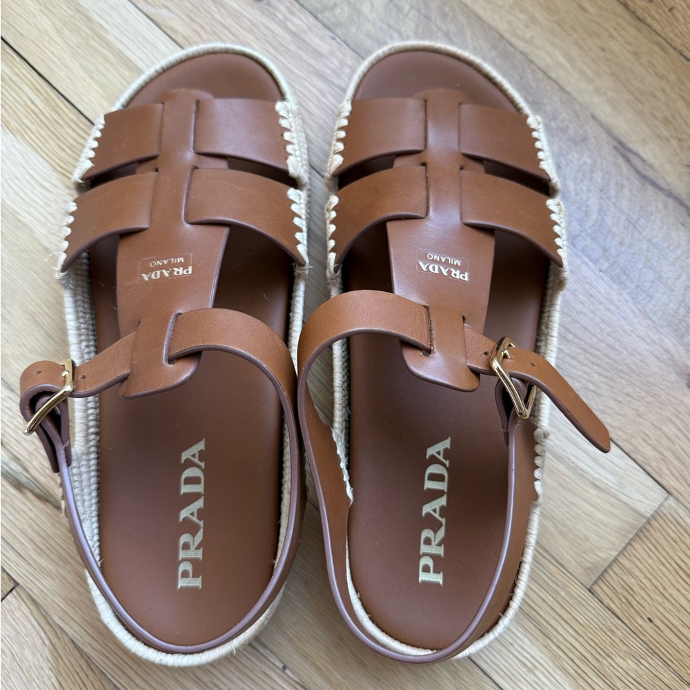 Prada Leather Fisherman Espadrille Sandals - Picture 5 of 6